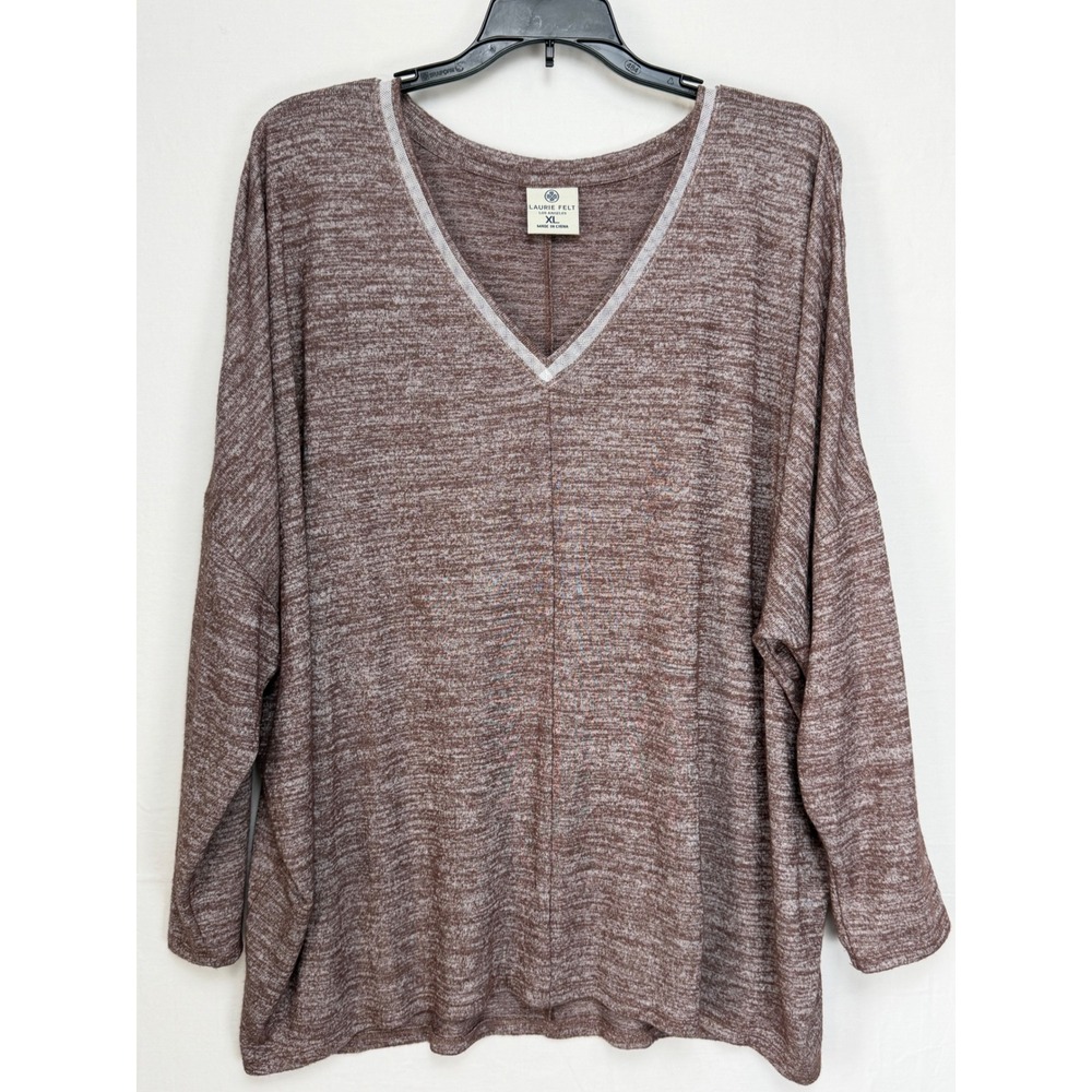 Laurie Felt Women Top XL Brown V-Neck Marled Long Sleeve A571577